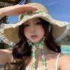Wide Brim Women Visor Bucket Hat Breathable Beach Hat Flower Straw Hat  Seaside Vacation