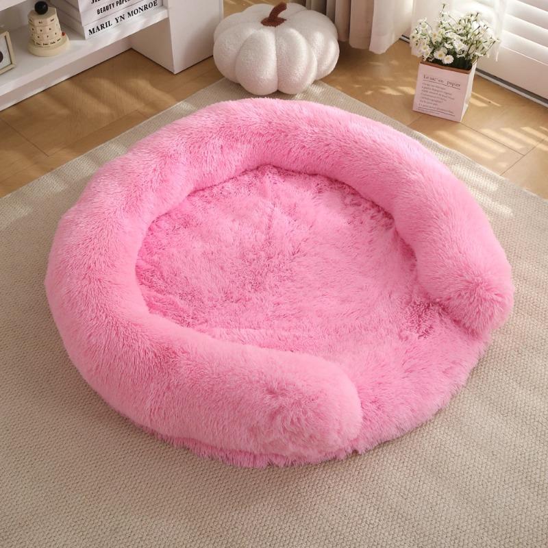New Round Plush Pet Bed - Winter Warm Dog Cat Bed with Long Fur Cozy Sleeping Mat Cushion for Small Medium Pets