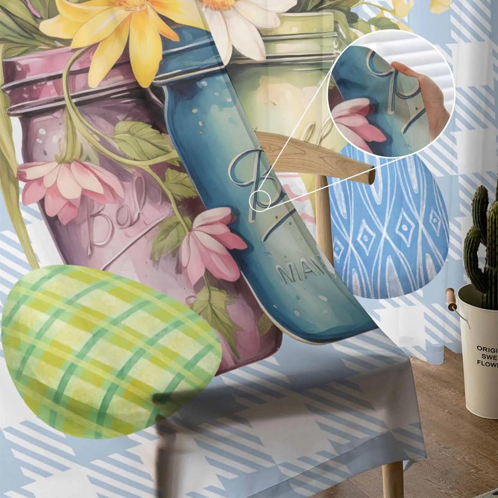 Easter Eggs Watercolor Flowers Tulle Curtains For Living Room Sheer Curtain For Bedroom Kitchen Blinds Voile Curtains