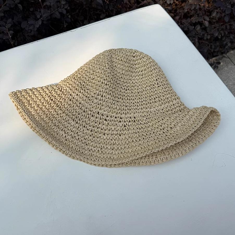 Pearl straw hat summer travel sunscreen sunshade bucket hat new straw seaside vacation net red hat