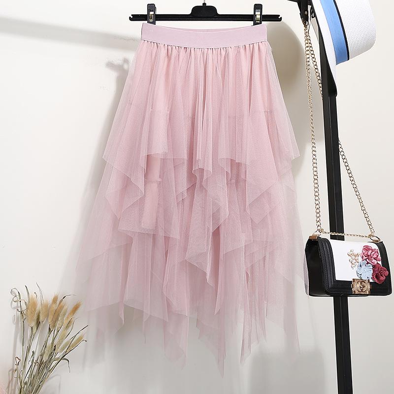 2023 Trendy High-Waisted Irregular Fairy Mesh Skirt - Korean Spring Style XL