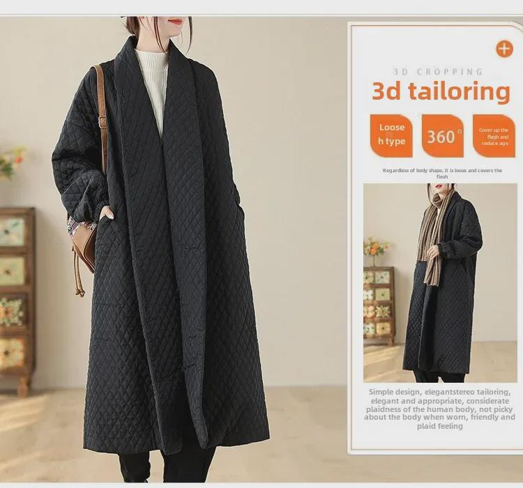 Winter 2023 European Loose-Fit Diamond-Patterned Cotton Jacket for Women - Large Size