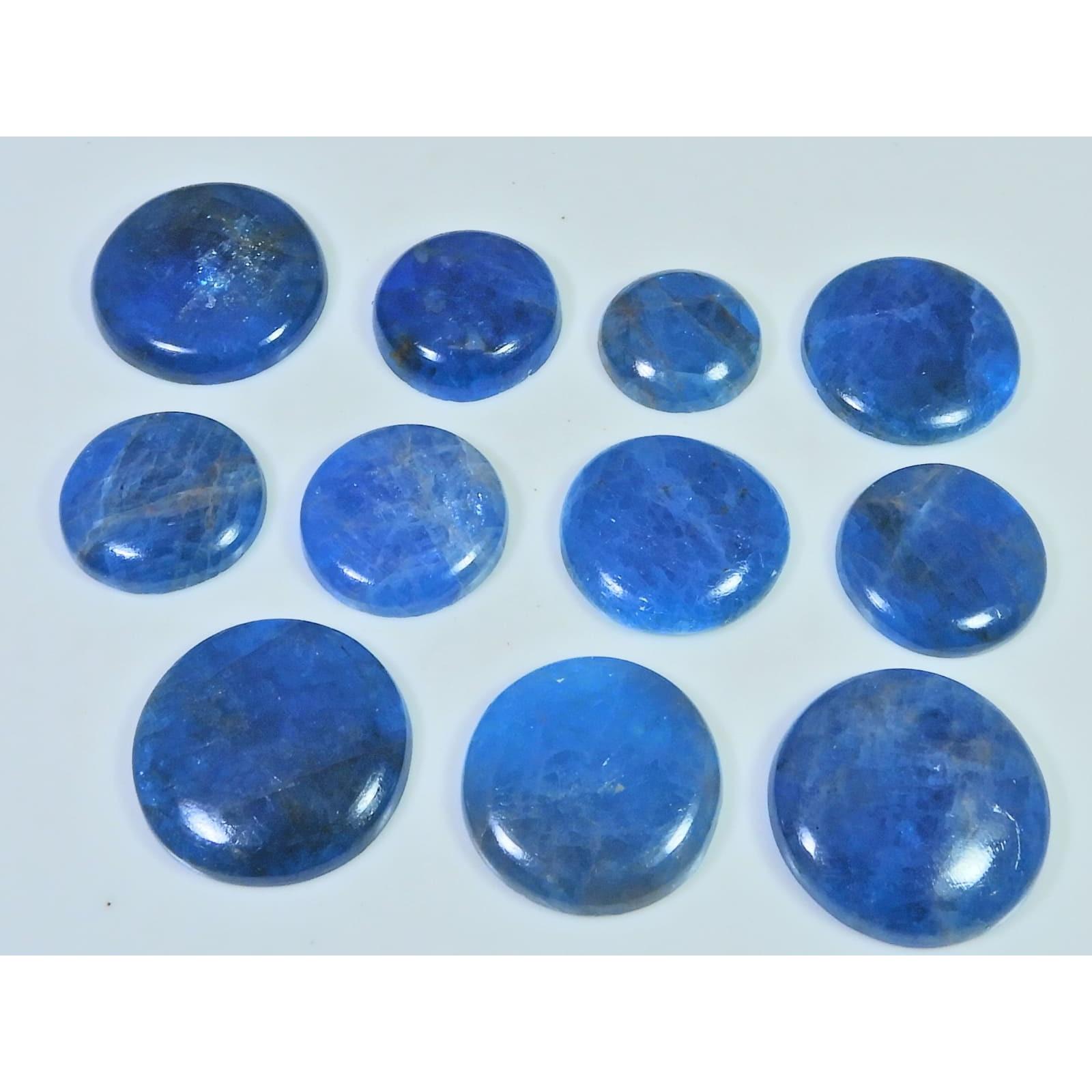 11Pcs Natural Blue Apatite Round Shape Cabochon Loose Gemstone 212Cts. Lot C-2441