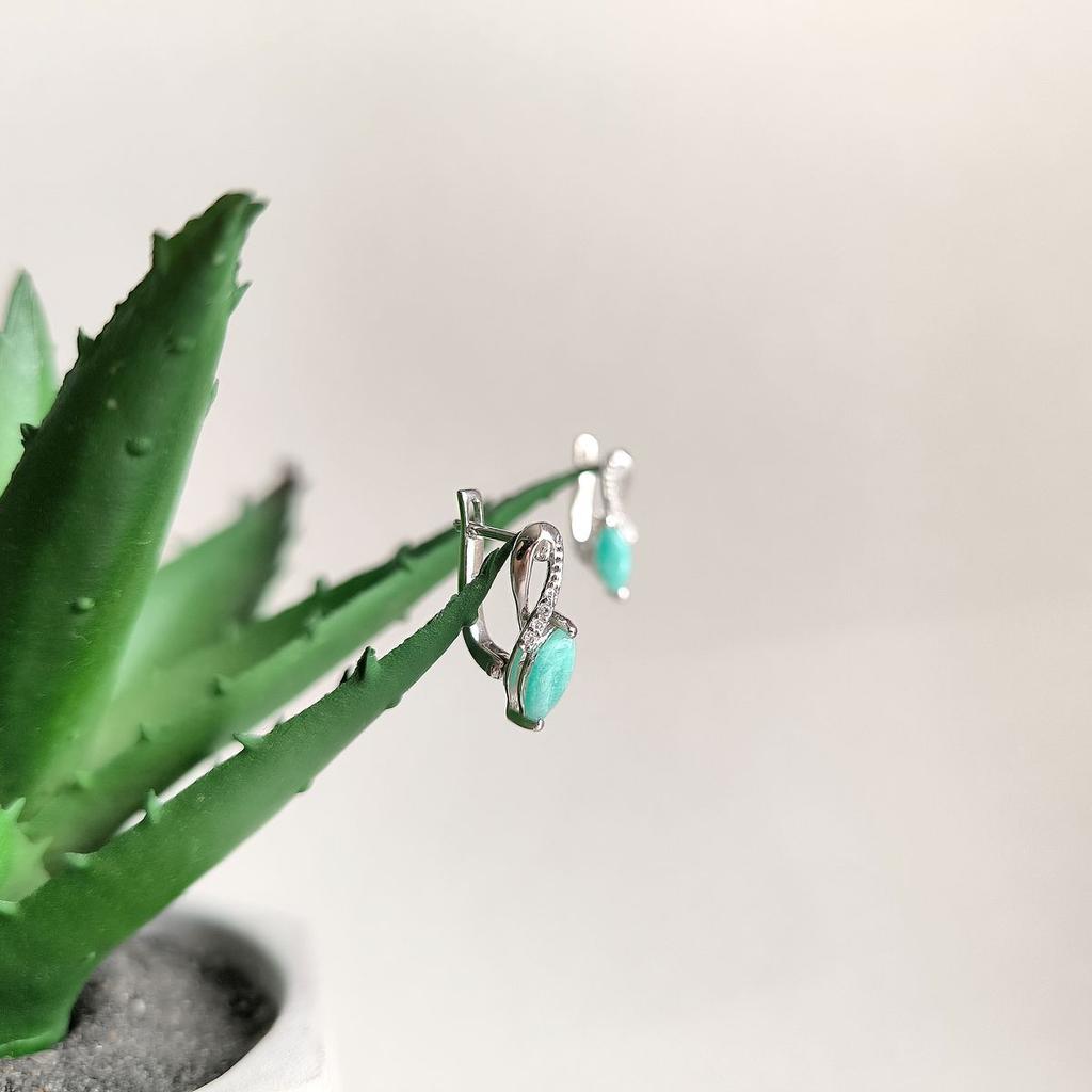 Silver Earrings with Natural Emerald 1.189ct, Cubic Zirconia (2163459)