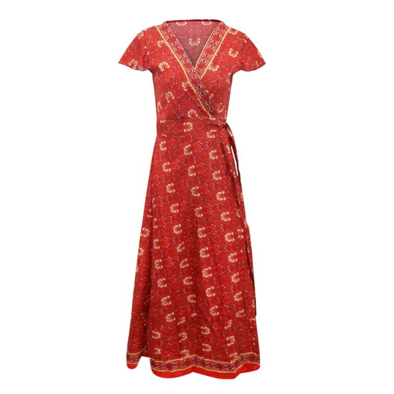 Letní dámské šaty Bohemian Classic Swing Dlouhé šaty Přímořské prázdninové kravatové šaty