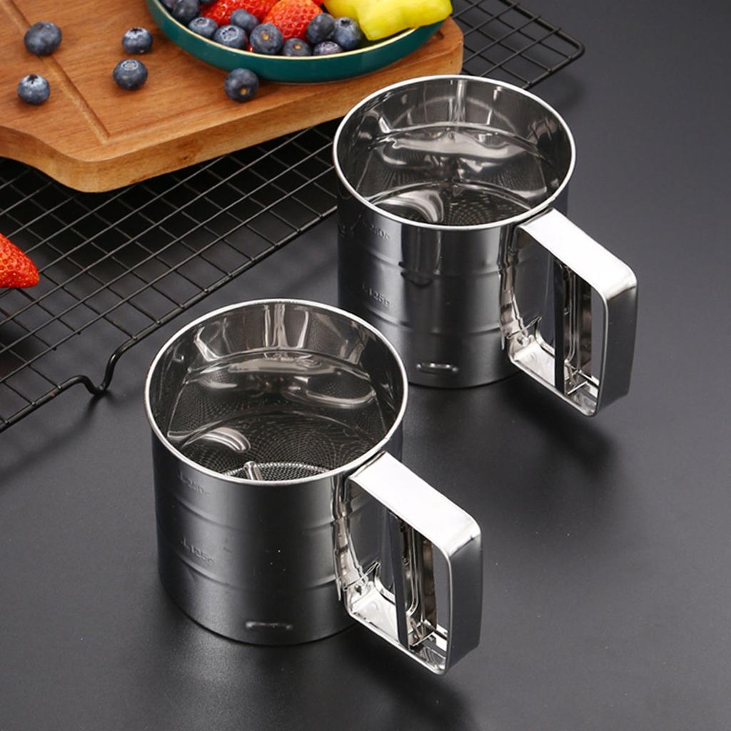 Flour Sifter Stainless Steel Fine Mesh Hand Press Flour Sifter Cup for Baking Flour Powder Sugar