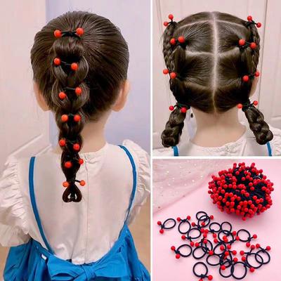 10 pezzi di elastici alti per bambini per ragazze, fasce per capelli con fagioli rossi, elastici per capelli, graziosi accessori per capelli