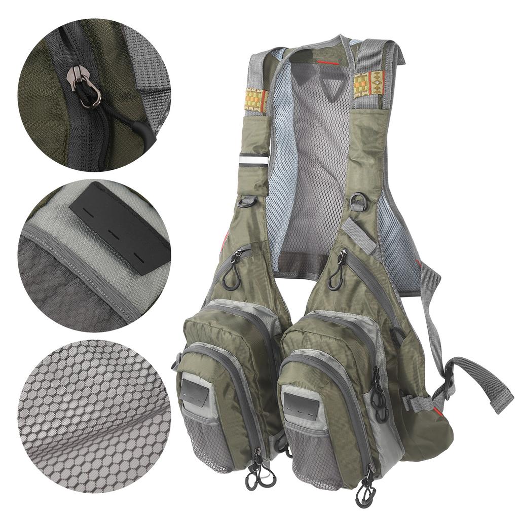 Verstellbare Angelweste Outdoor Atmungsaktive Netz-Weste Jacken mit Reißverschlusstaschen