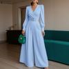 Women Casual V-Neck Long Sleeve Wide Leg Jumpsuits
