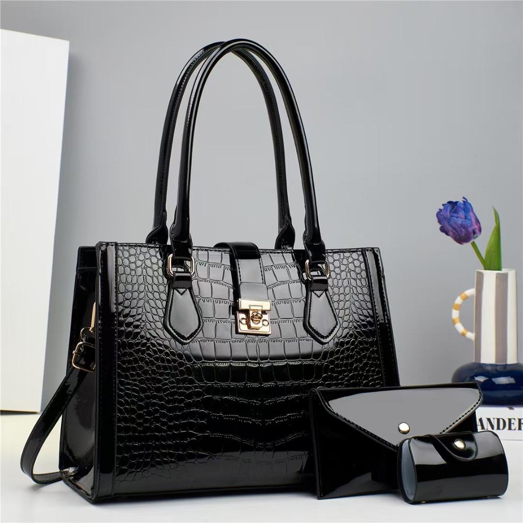 3pcs/set Crocodile Pattern Tote Handbag with Small Wallet For Women Shoulder Bag Luxury Design Top Handle Bags Sac A Main Bolsa