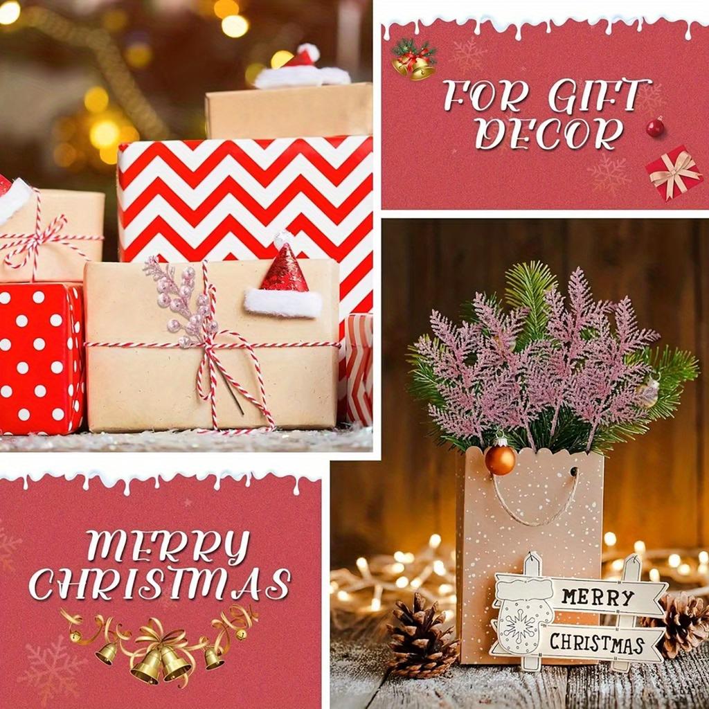 30pcs Artificial Pine Needles with Glitter Berry Stems - Vibrant Red & Green Plastic Christmas Branches for DIY Holiday Decor