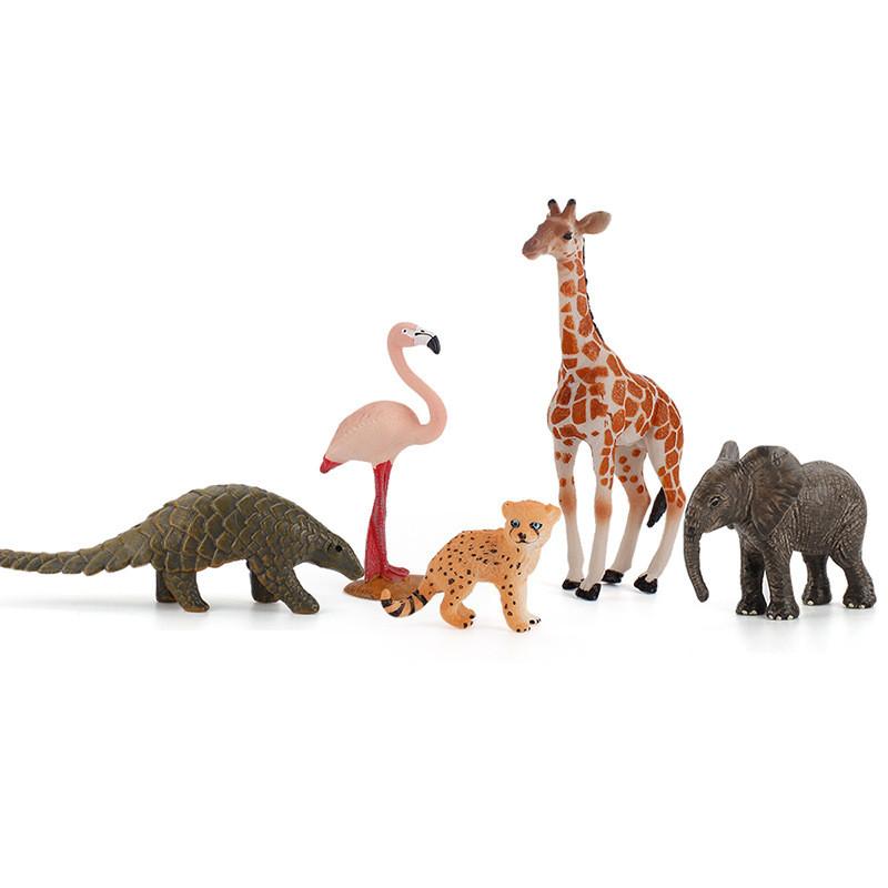 Wild Animal Pvc Figurine Collection Featuring Giraffe Tiger Elephant Flamingo For Kids Gift