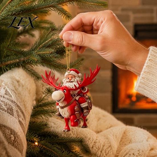 Indoor Christmas Theme Ornaments 8/16/24/32Pcs 2D Flat Wooden Ornaments, Santa Claus Riding Bicycle Hanging Winter Holiday Craft Decorations