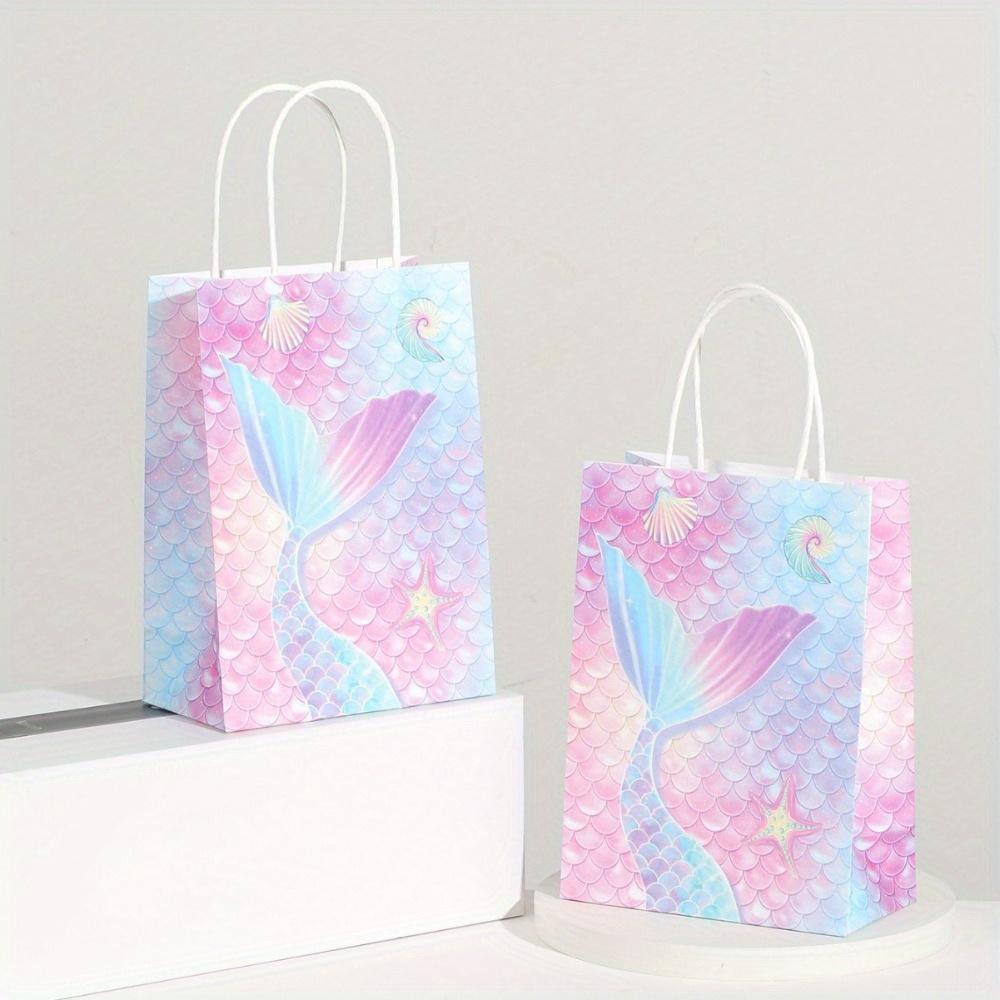 15pcs Mermaid Gift Bags Mermaids Theme Party Favor Bags Goodie Treat Bags with Handle Gift Wrap Bags Mermaids Themed Decorations Summer Gift Bags