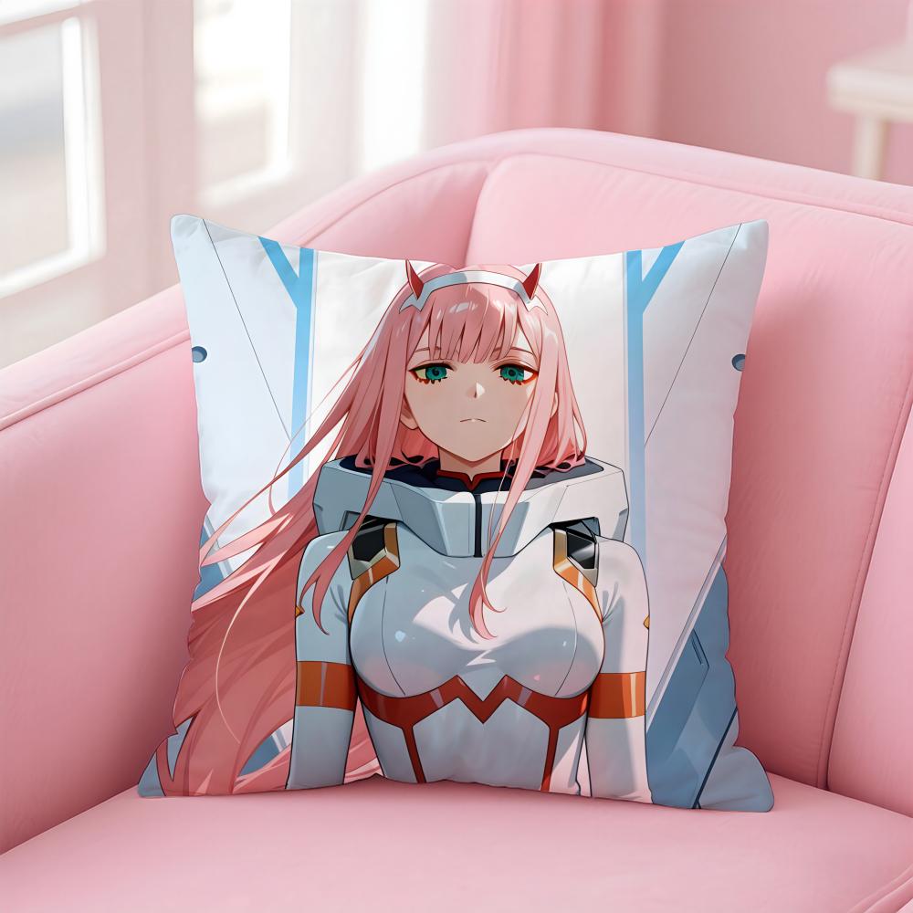 Anime D-Darling In The Franxx 02 Cushion Cover Pillowcase Short Plush Invisible Zipper Room Sofa Cushion Cover