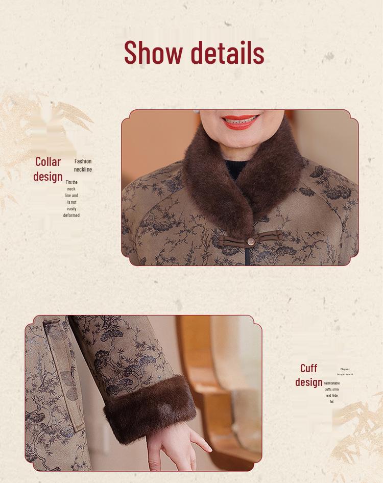 Women's Winter Genuine Leather Coat with Mink Collar - Elegant, Fur-Lined Outerwear for Middle-Aged and Elderly Ladies
