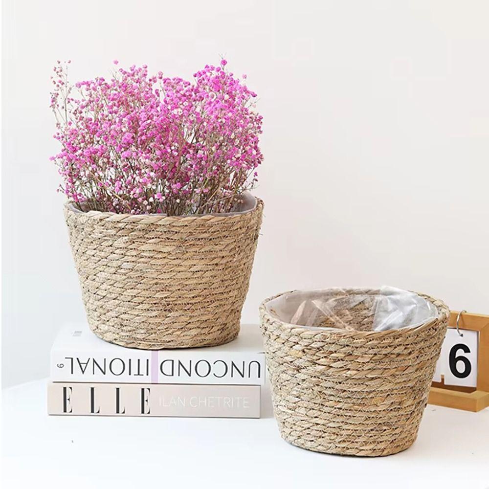 1Pcs Rattan Straw Grass Woven Flowerpot Planter Basket Woven Plant Flower Basket Flower Pot Basket