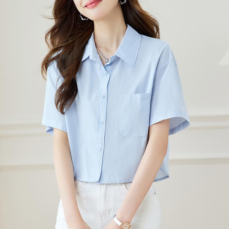 Full-cot Lapel Short-sleeved Shirt for Women's Summer New Loose and Versatile Design Top