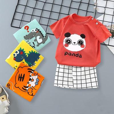 Summer Kids Short Sleeve O Neck T Shirt Pants Set Casual Baggy 2pcs Suit Cotton Cartoon Printes Outfit