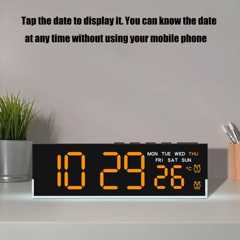 Night Light Digital Alarm Clock Electric Desk Clock with Indoor Temperature Loud Alarm Day of Week for Living Room