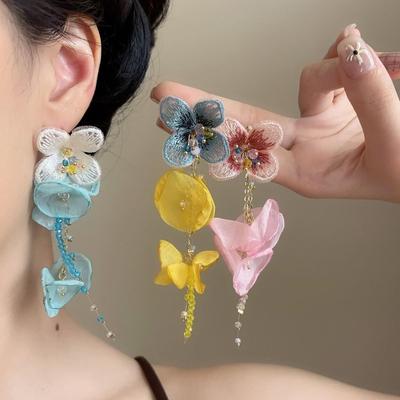 Colorful Dopamine Flower Tassel Earrings: Vacation Style, Unique Design, Women's Fairy Accessories