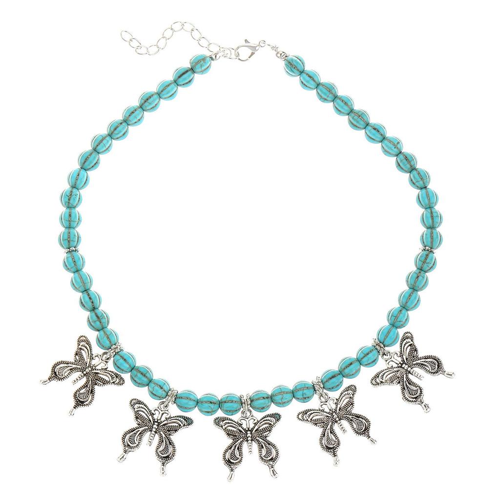 Vintage Turquoise Patchwork Necklace & Heart Earrings Bohemian Jewelry Set