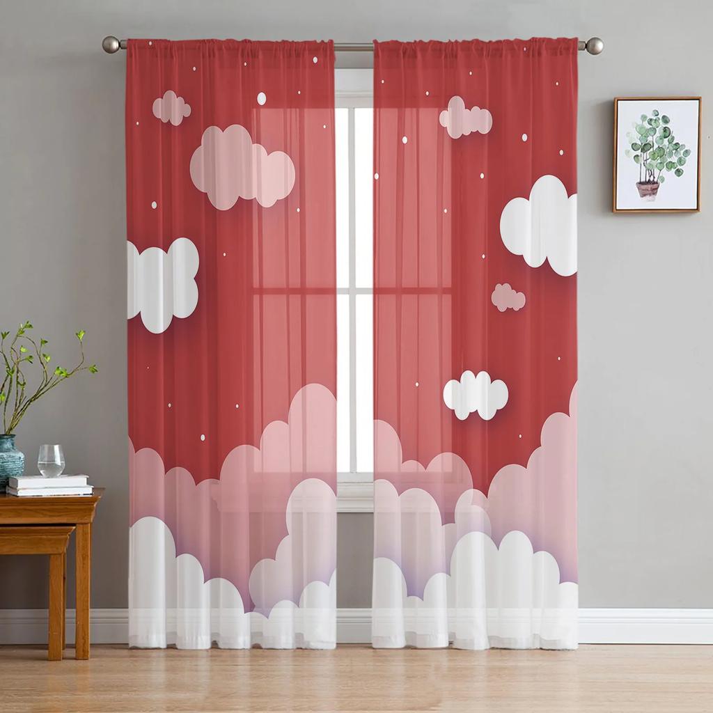 Cartoon Clouds Stars Curtain Living Room Bedroom Voile Drape Kitchen Window Tulle Curtains Home Essentials Light Filtering Made Of Polyester Treatment
