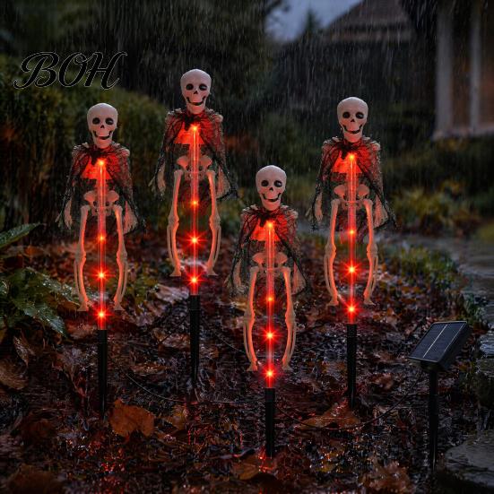 Spooky Garden Stake Lights 4 Pcs Solar Light Up Skeleton Decoration, 3D Creepy Human Halloween Outdoor Walkway Decor Pathway Light, Waterproof
