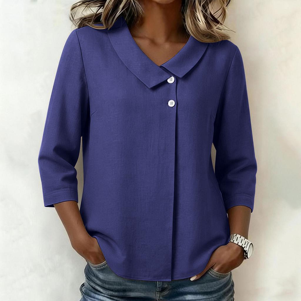 Women's Stylish Casual Collar 3/4 Sleeve Loose-fitting Shirt T-shirt