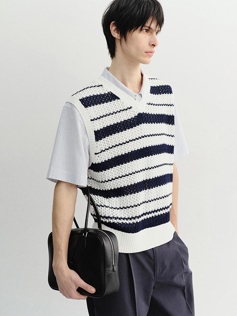 Deonseuteupomaen Chunky Striped Knit Vest_Unisex_Udsw6B130_Navy