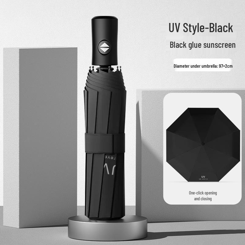 24-Bone Automatic Windproof Folding Umbrella for Men, Rain or Shine, with UV Sun Protection