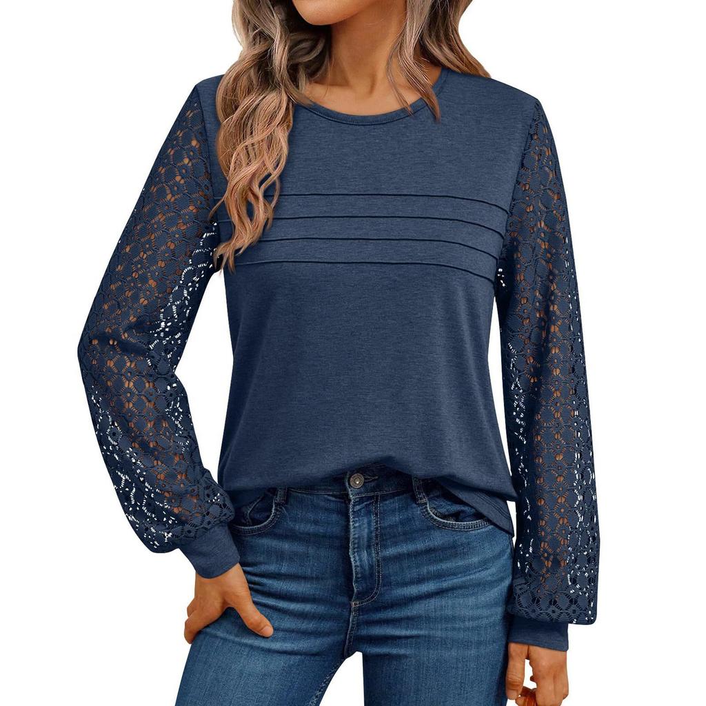 Womens Long Sleeve Work Shirts Lace Tops Fall Fashion Lightweight Sweaters Business Casual Blouses