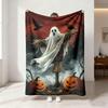 1Pc Halloween Ghost Scarecrow Pumpkin Crow Print Flannel Blanket Multiple Sizes Soft Warm Throw Perfect For Sofa Lounging Off