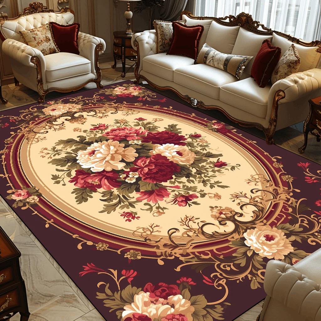 European Retro Decoration Home Rugs Living Room Flower Large Carpets Hall Sofa Chair Area Mats Room Decor Doorway Hallway Carpet