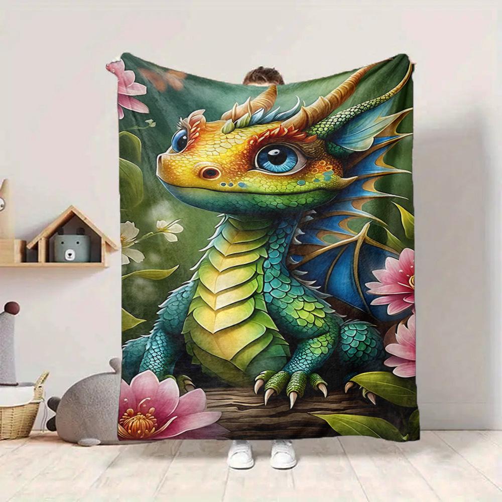 1pc Dragon Flowers Blanket, Lightweight Flannel Throw Blanket For Sofa, Bed, Travel, Camping, Living Room, Office, Couch, Chair, And Bed