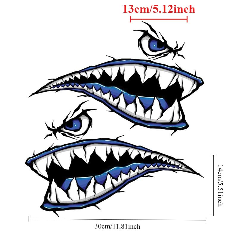 2PCS Shark Teeth Mouth Boat Stickers Waterproof for DIY Kayak Fishing Boat Canoe Car Truck Sunscreen Modification Vinyl Decals