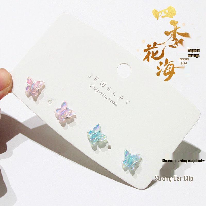 Cherry Blossom Pink Camellia Stud Earrings - Cute & Sweet Set with Magnetic Clips, Fresh Style.