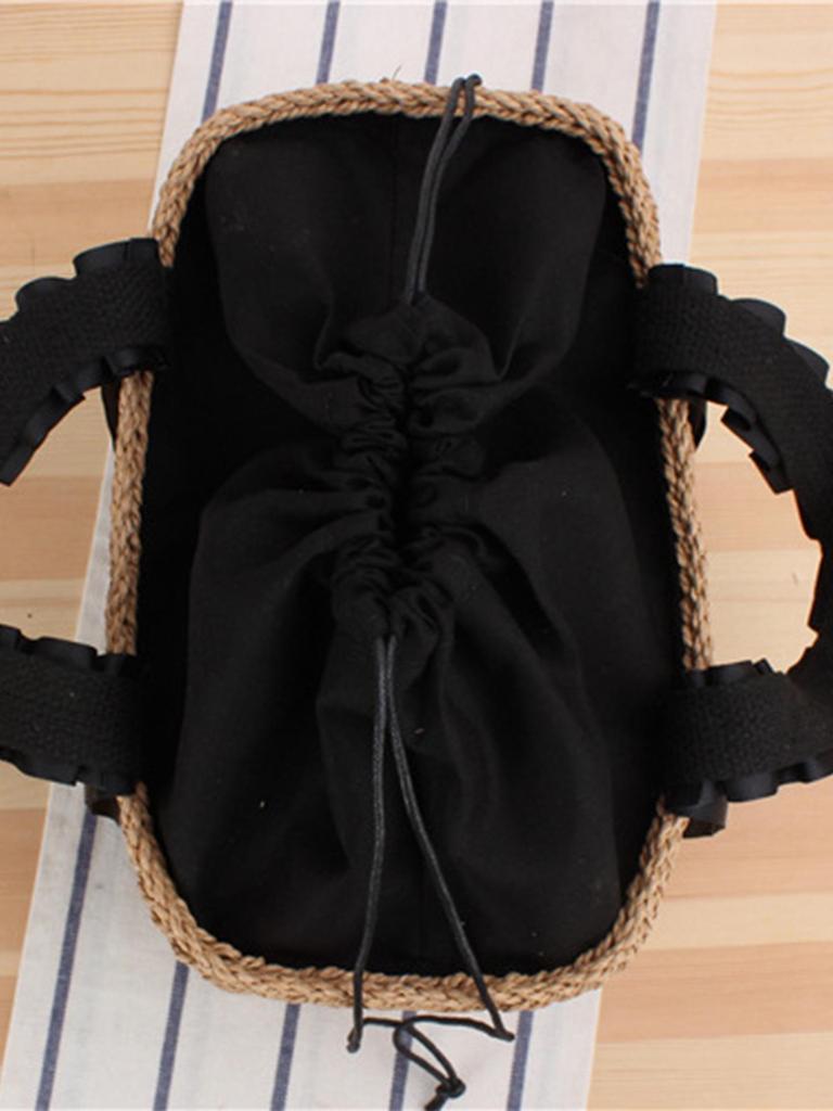 Women's Casual Beach Tote: Solid Color Handheld Paper Rope Bag with Ribbon Handle