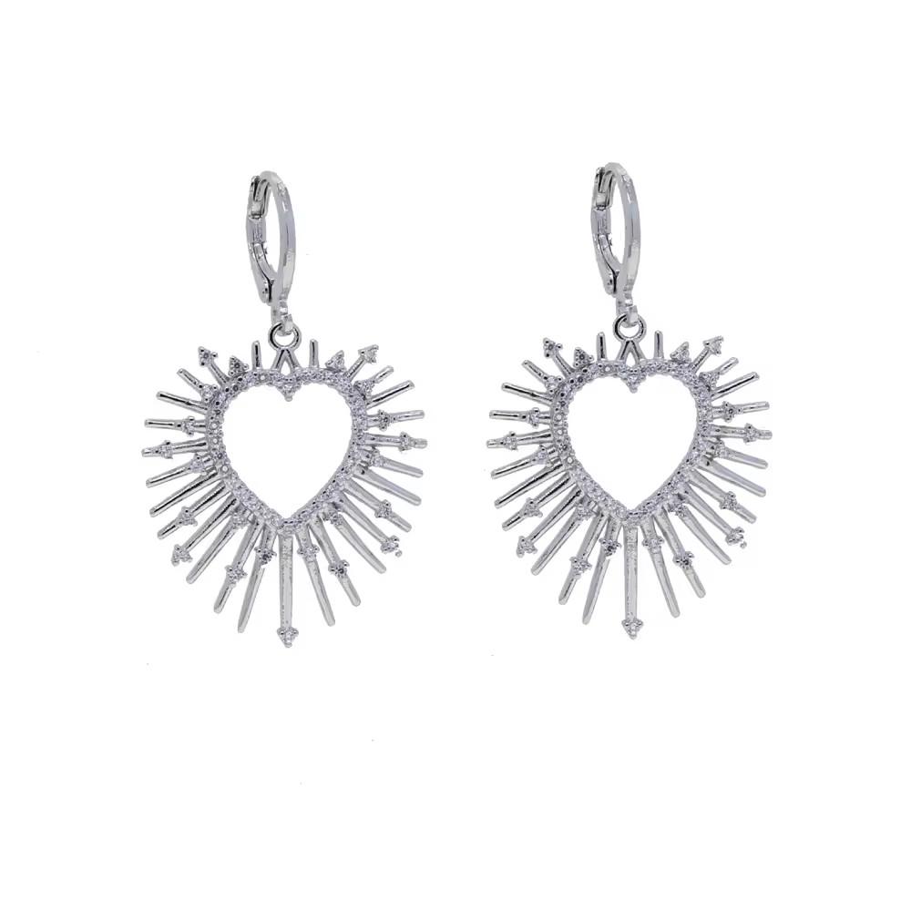 Fashion Heart Shape Charm Dangle Earring Sun Burst Spike Women Trendy Jewelry Accessories for Women