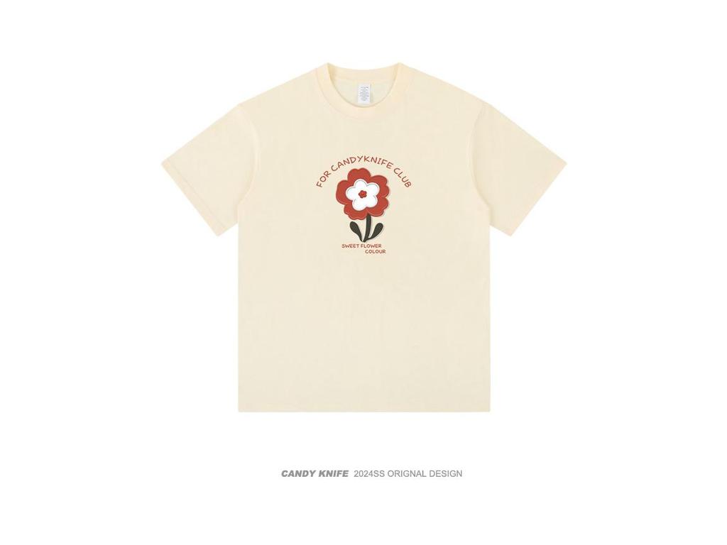 Women's Summer Floral Cotton T-Shirt: Loose Fit, Round Neck, Short Sleeve, Trendy American Design