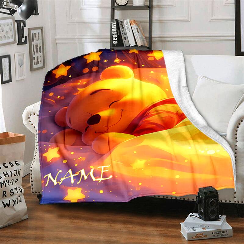 Customiz Name Personality Winnie the Pooh Blanket Soft &Warm Sofa Office Bed Travel Lunch Break Blanket, Gift Suitable All Seasons