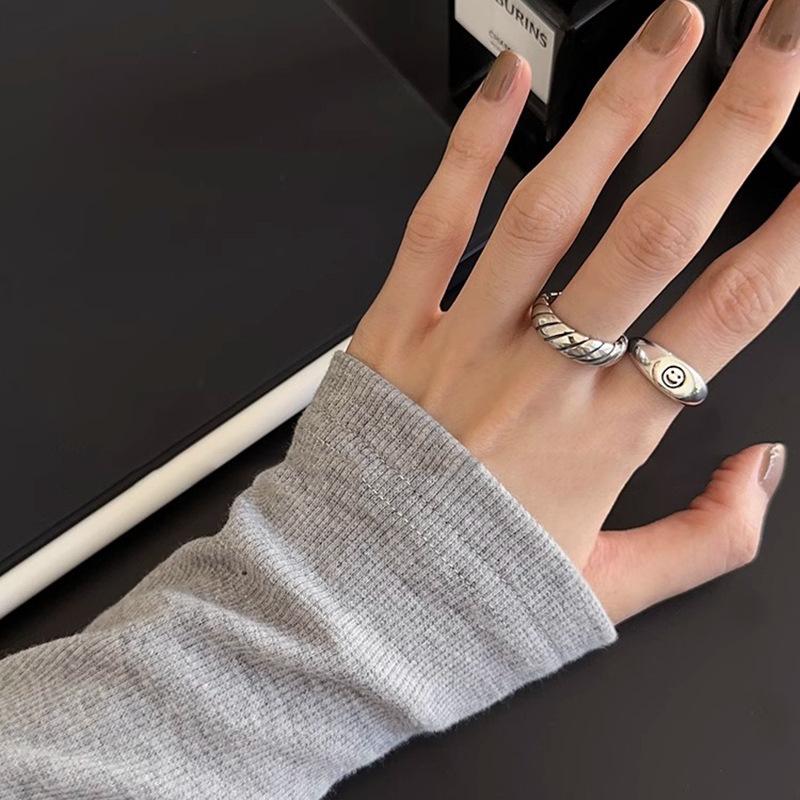 Geometric Open Unique Ring With Playful Smile Face For Fashion Women Forward