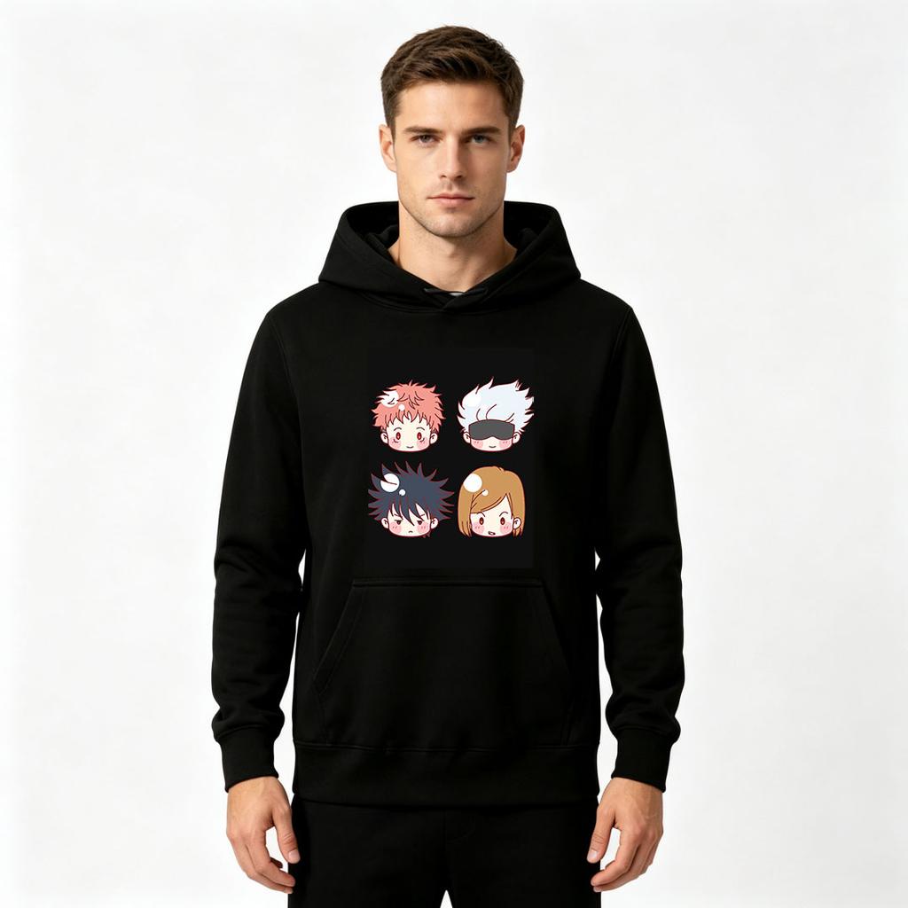 Men's Anime Chibi Character Print Pullover Hoodie Casual Long Sleeve Streetwear Sweatshirt