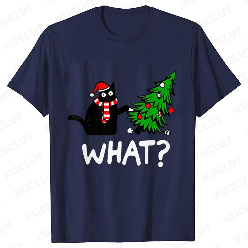 Funny Cat What Tops Tear Down The Christmas Tree TShirts for Women Graphic Casual Streetwear Short Sleeve Tees Female Clothing S