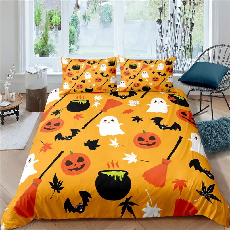Halloween Queen Duvet Cover Luxury Ghost Festival Bedding Set Microfiber Gothic Pumpkin Skull Comforter Cover With Pillowcases