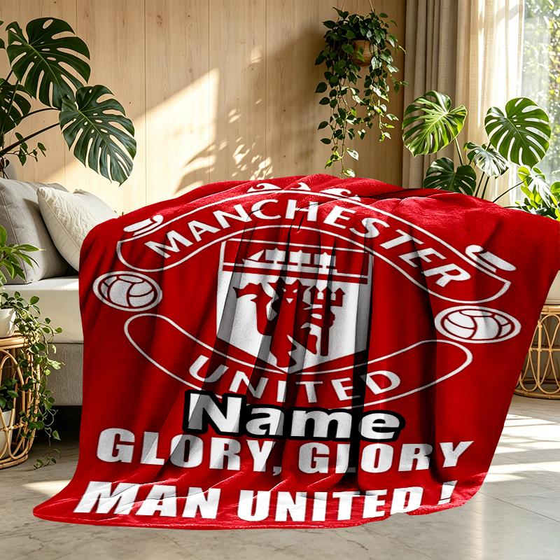 Custom Name Personalized Manchester United F.C Print Blankets, Home Decor, Bedroom, Sofa, Camping, Couch, Gifts for Birthday Christmas
