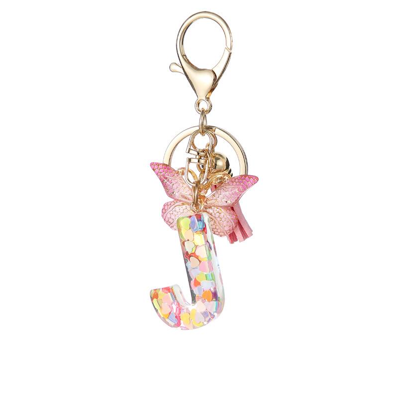 A-Z Dreamy Letters Keychain for Women Tassels Butterfly Pendant Initial Keyrings Purse Suspension Bags Car Key Chain Pink