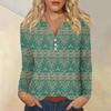 Women's Fashion Casual Printed V-neck Long Sleeve Button Up T-shirt Top
