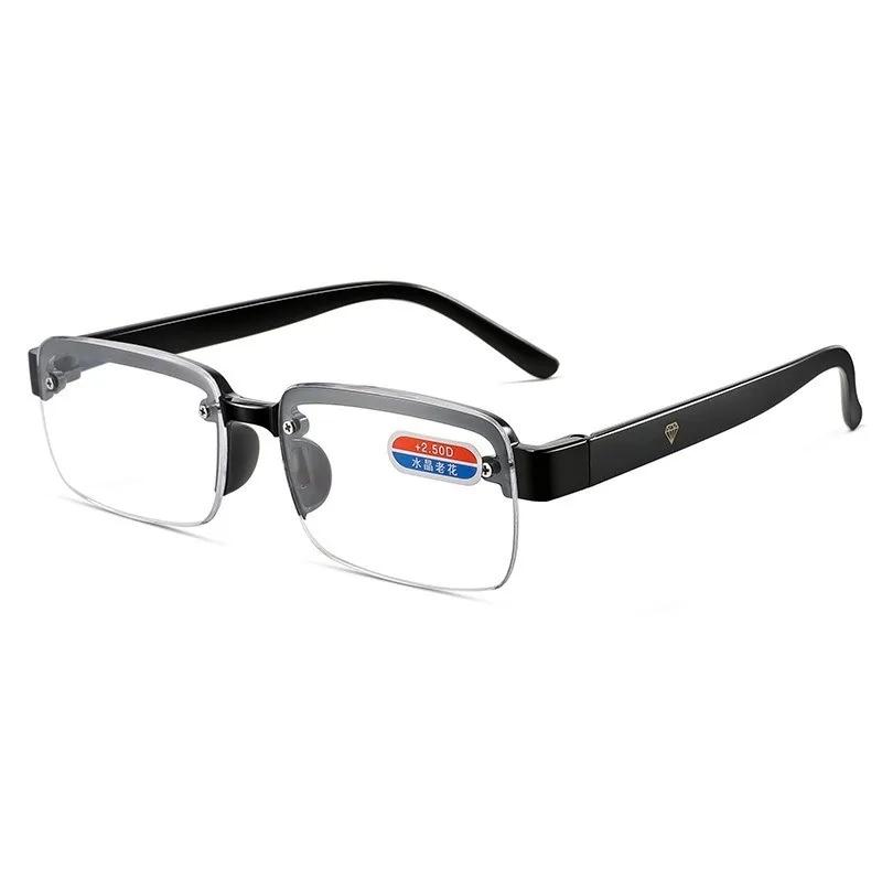 Rimless Reading Glasses Women Men Half Frame Square High Definition Eyeglasses +100 To +400 Business