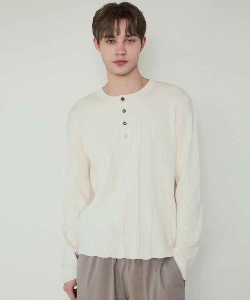 Wednesday Oasis Always Ribbed Henley Neck Washable Knit_Ivory(Wc25_Kn04)